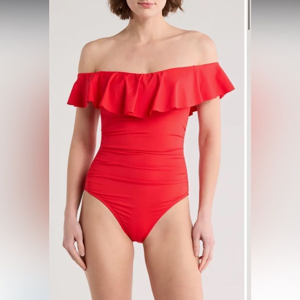 NWTs La Blanca Off Shoulder One Piece Ruffle One Piece Size 4